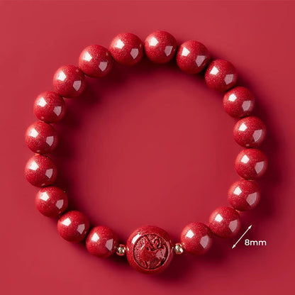 Buddha Stones Chinese Zodiac Year of the Horse Carved Cinnabar Peaceful Blessing Bracelet