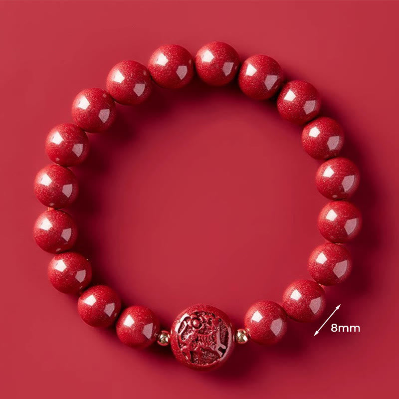 Buddha Stones Chinese Zodiac Year of the Horse Carved Cinnabar Peaceful Blessing Bracelet