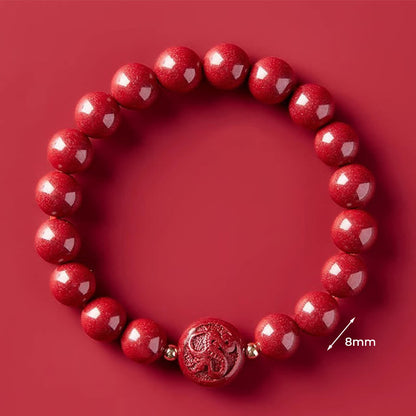 Buddha Stones Chinese Zodiac Year of the Horse Carved Cinnabar Peaceful Blessing Bracelet