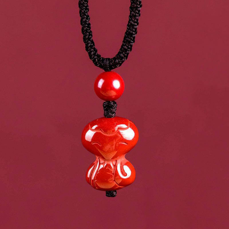 Buddha Stones Year of the Horse Chinese Zodiac Engraved Design Cinnabar Blessing Rope Necklace Pendants