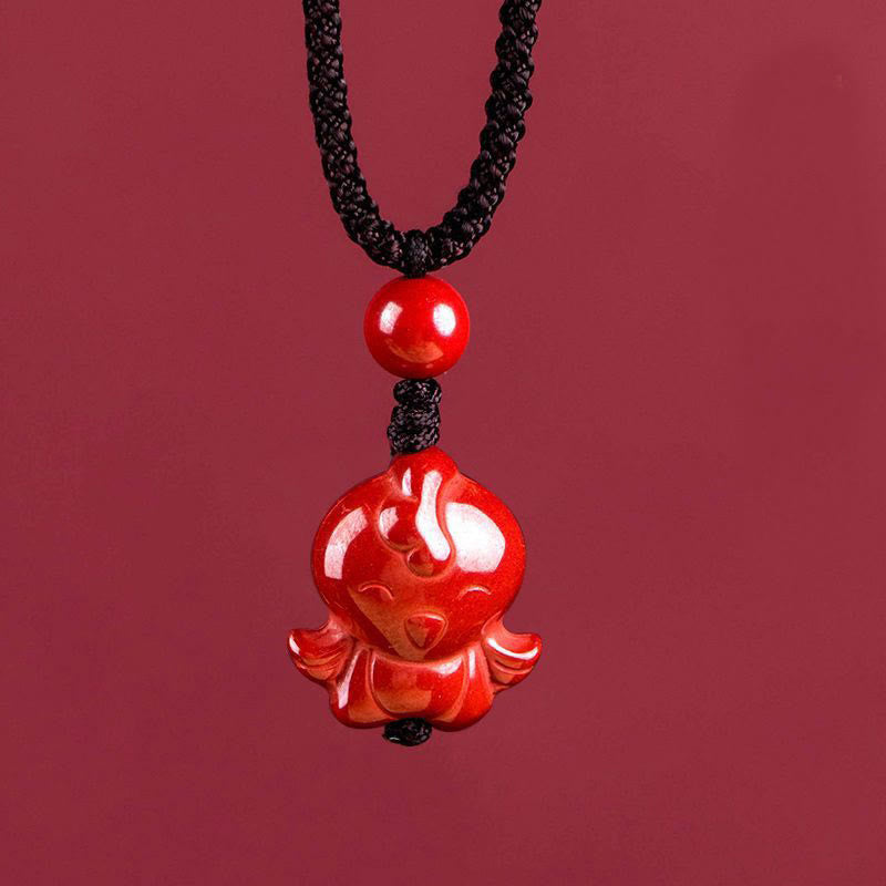 Buddha Stones Year of the Horse Chinese Zodiac Engraved Design Cinnabar Blessing Rope Necklace Pendants