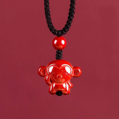 Buddha Stones Year of the Horse Chinese Zodiac Engraved Design Cinnabar Blessing Rope Necklace Pendants