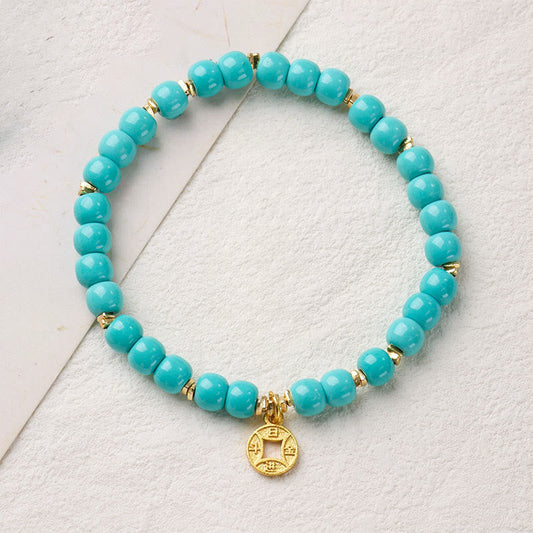 Buddha Stones Copper Coins Charm Imitation Turquoise Bracelet