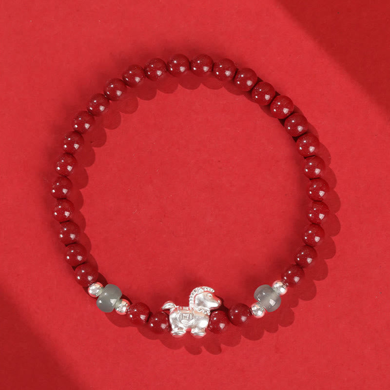 Buddha Stones Year of the Horse Cinnabar Jade Red String Blessing Bracelet