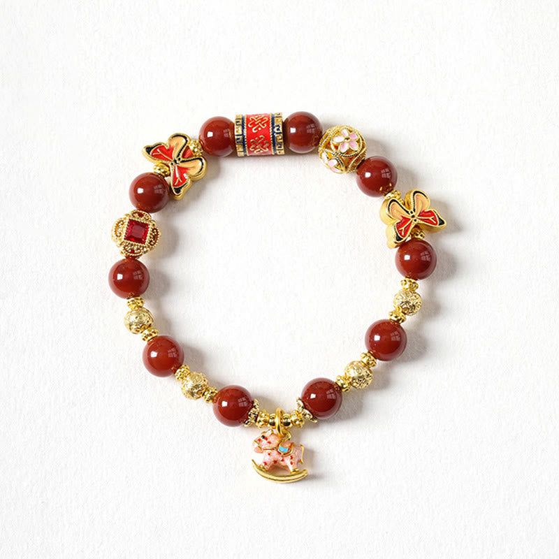 Buddha Stones Year of the Horse South Red Agate Sun Stone Tourmaline Success Bracelet
