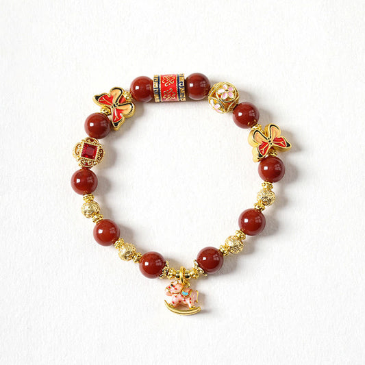 Buddha Stones Year of the Horse South Red Agate Sun Stone Tourmaline Success Bracelet