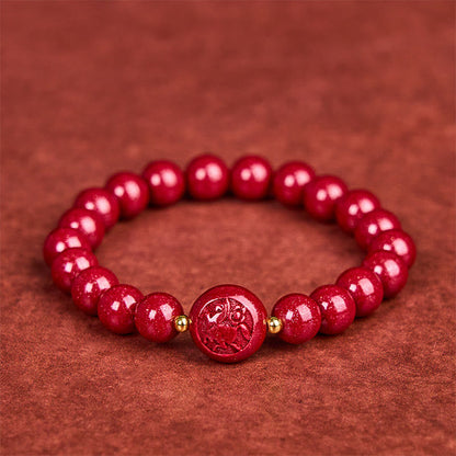 Buddha Stones Chinese Zodiac Year of the Horse Carved Cinnabar Peaceful Blessing Bracelet