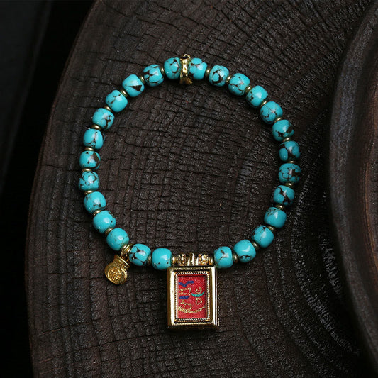 Buddha Stones Thangka Gau Amulet Box Turquoise Fu Character Protection Bracelet