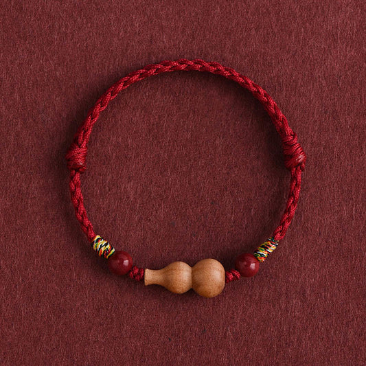 Buddha Stones Gourd Peach Wood Rope Adjustable Wealth Luck Bracelet