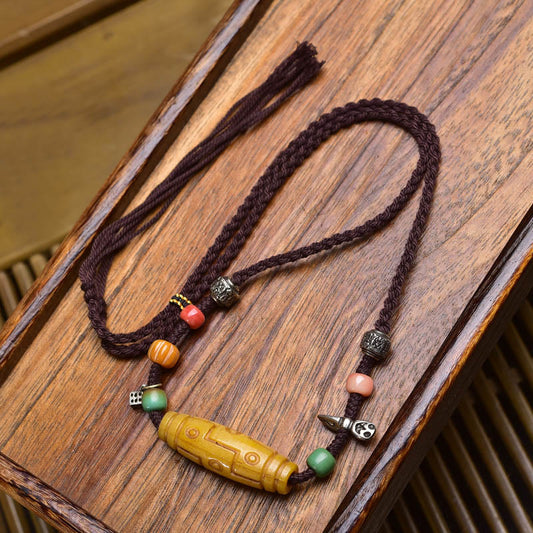 Buddha Stones Copper Nine-eye Dzi Bead Bone Bead Luck Balance Necklace Pendants