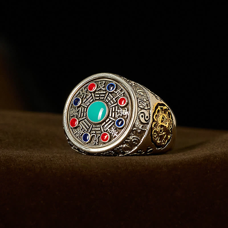 Buddha Stones Copper Bagua Copper Coins Wealth Rotatable Adjustable Ring