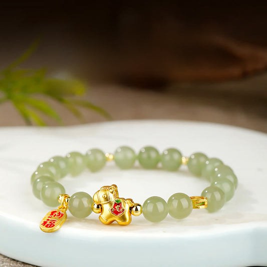 Buddha Stones Year of the Horse Hetian Jade Abundance Bracelet