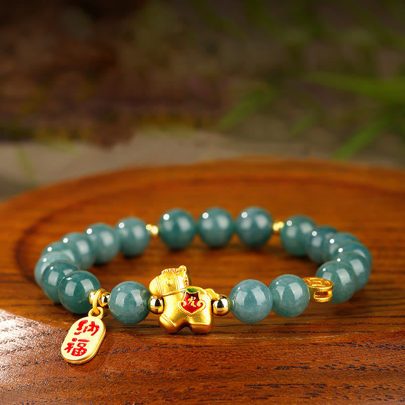 Buddha Stones Year of the Horse Jade Prosperity Abundance Bracelet