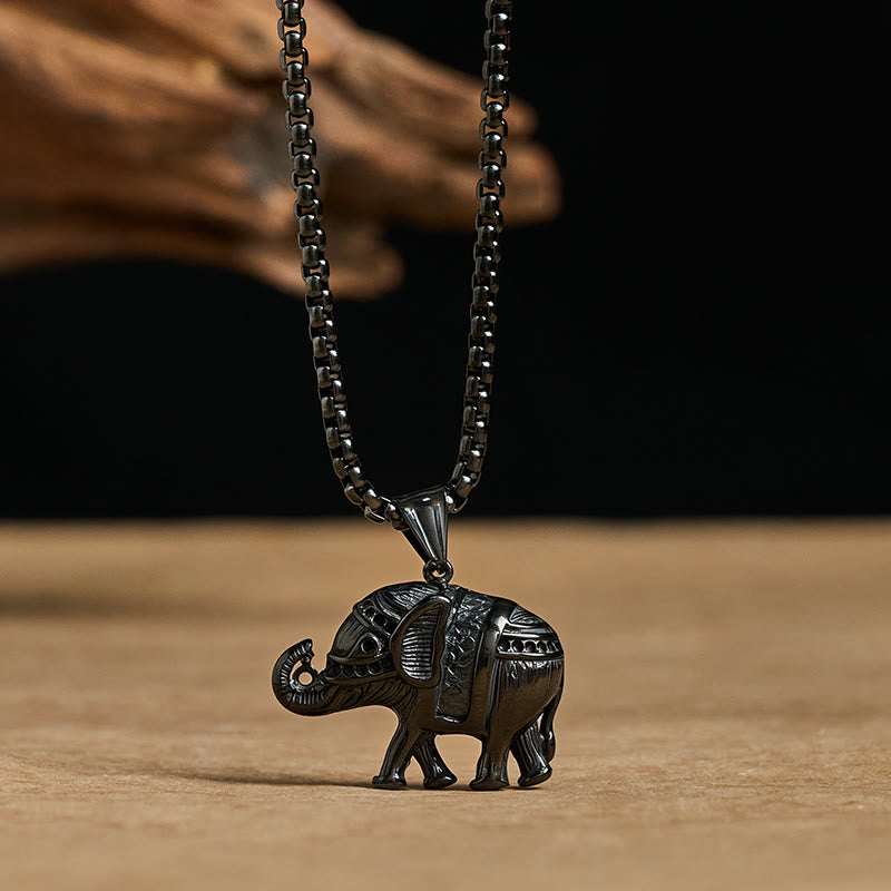 Buddha Stones Titanium Steel Elephant Strengthen Necklace Pendants
