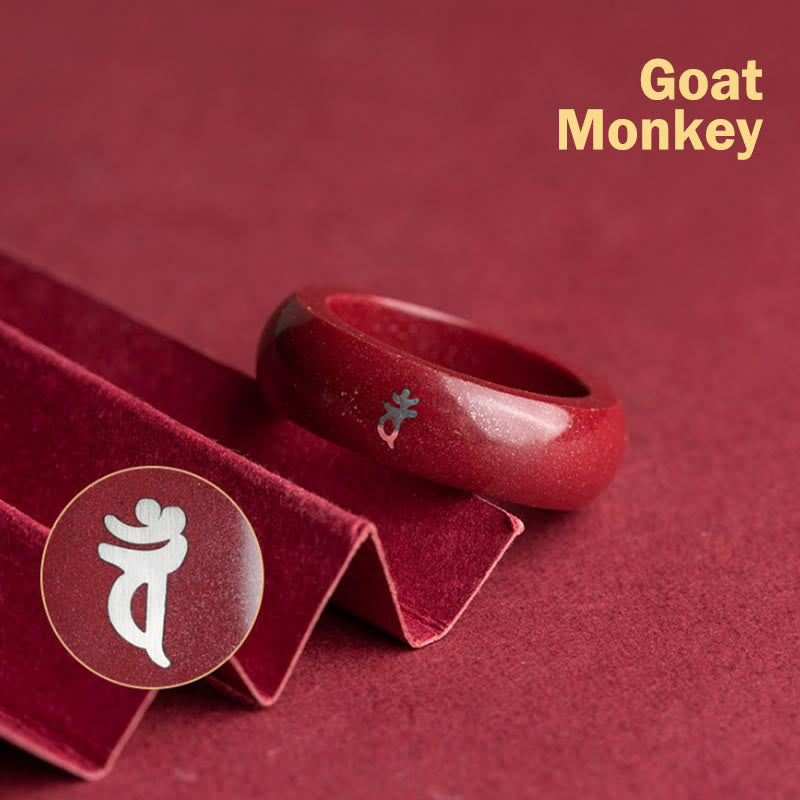 Buddha Stones Chinese Zodiac Year of the Horse Cinnabar Blessing Ring