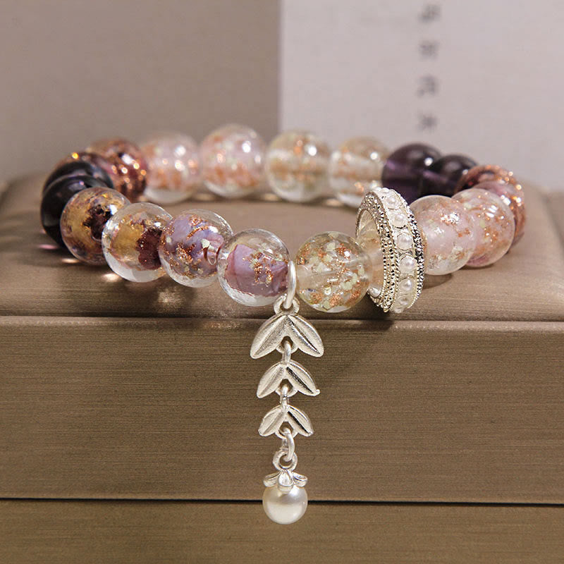 Buddha Stones Liuli Glass Bead Wheat Ear Charm Bracelet