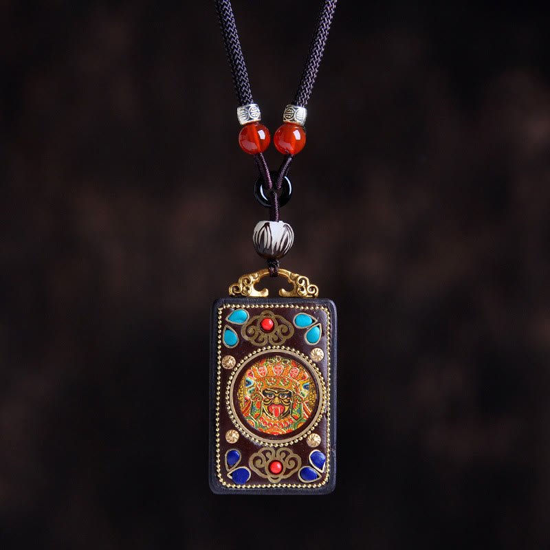 Buddha Stones Thangka Yin Yang Copper Coins Ebony Wood Zakiram Balance Pendant Necklace