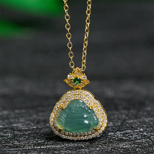 Buddha Stones Jade Laughing Buddha Prosperity Luck Necklace Pendant