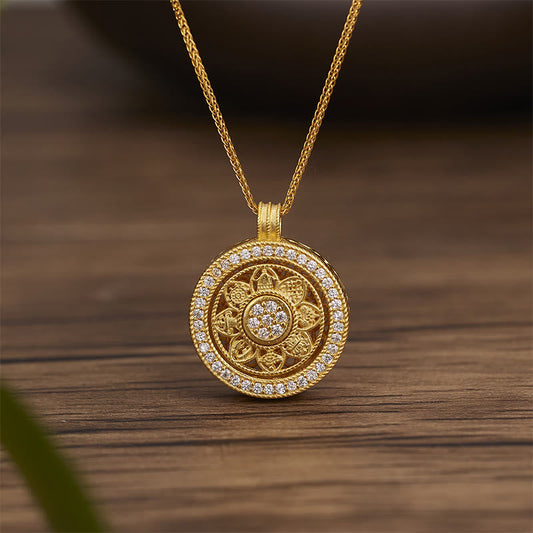 Buddha Stones 925 Sterling Silver Eight Treasures Luo Pan Blessing Necklace Pendant