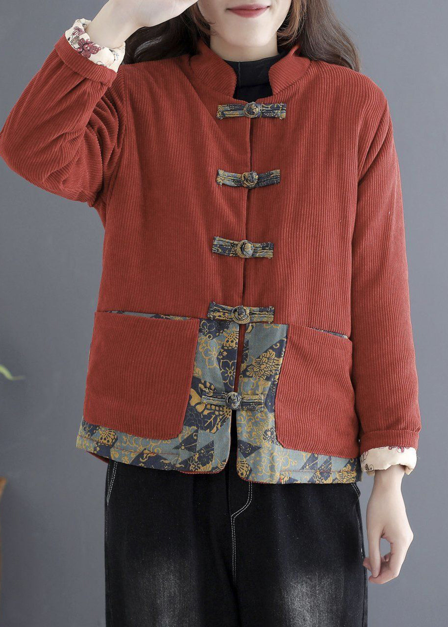 Brick Red Thick Fleece Wool Lined Corduroy Jackets Winter