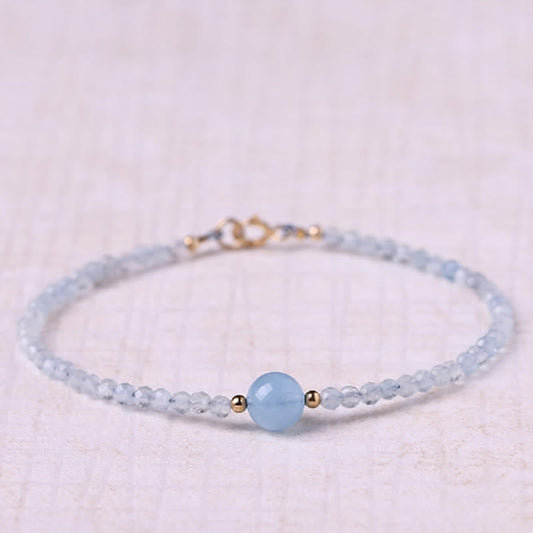 Buddha Stones Natural Aquamarine Ultra-fine 2mm Faceted Bead Peace Bracelet