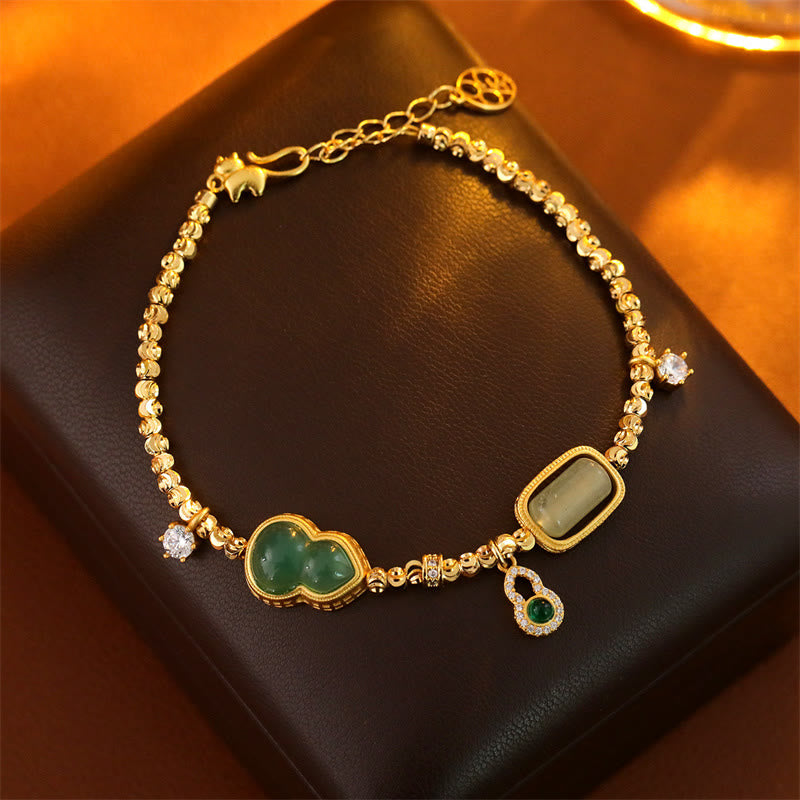 Buddha Stones Gourd Green Agate Zircon Copper Beads Support Chain Bracelet