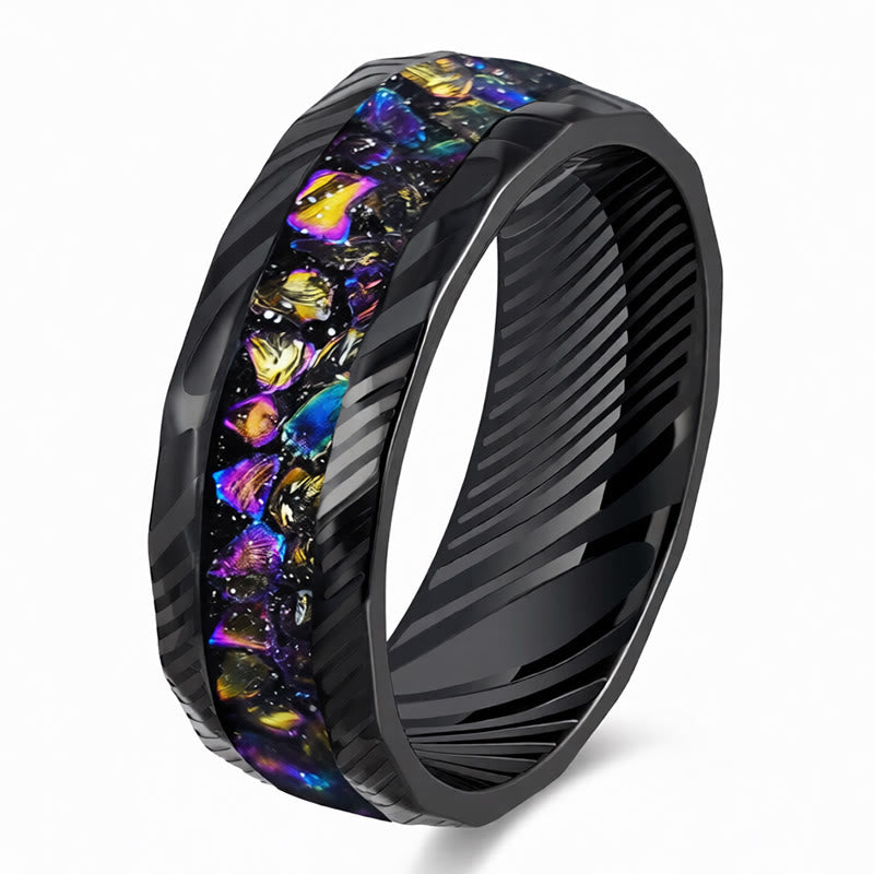 Buddha Stones Faceted Natural Inlay Titanium Steel Strength Ring