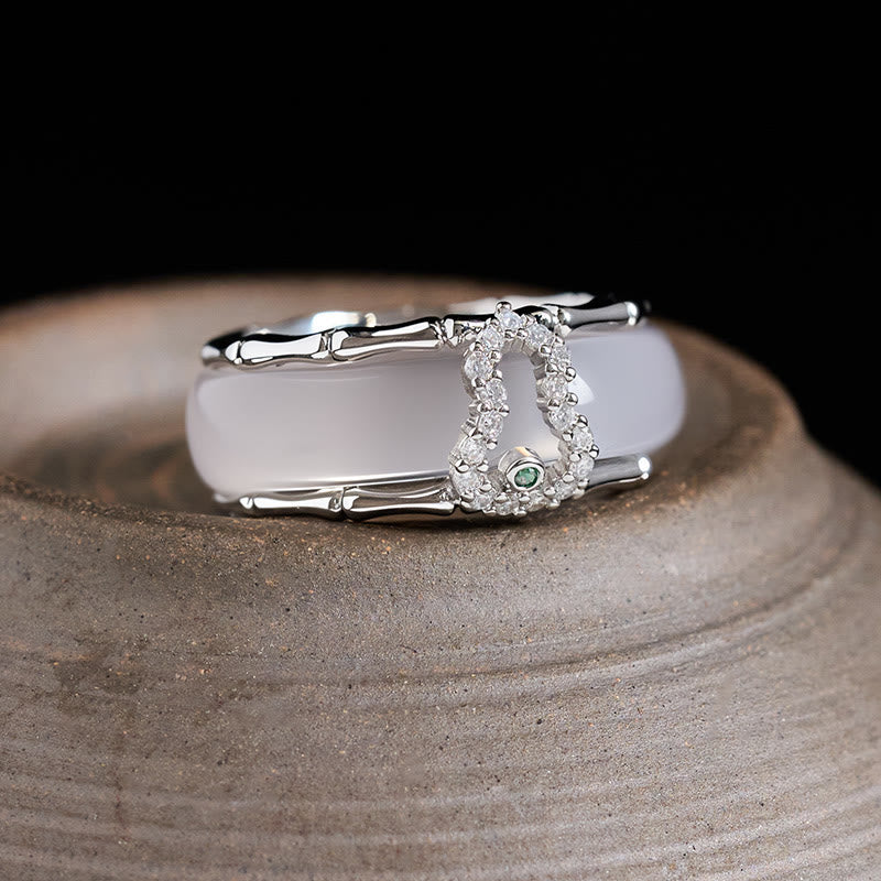 Buddha Stones Chalcedony Gourd Flower Harmony Ring