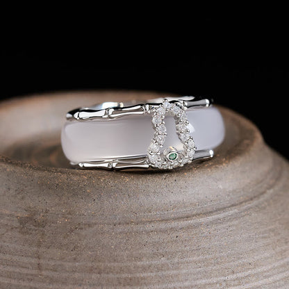 Buddha Stones Chalcedony Gourd Flower Harmony Ring