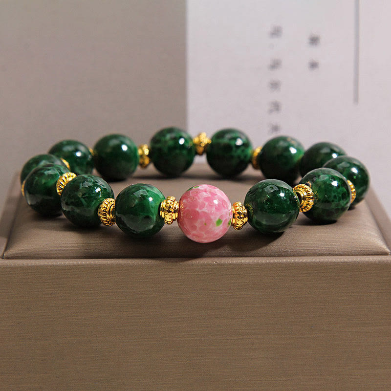 Buddha Stones Green Liuli Glass Blessings Bracelet