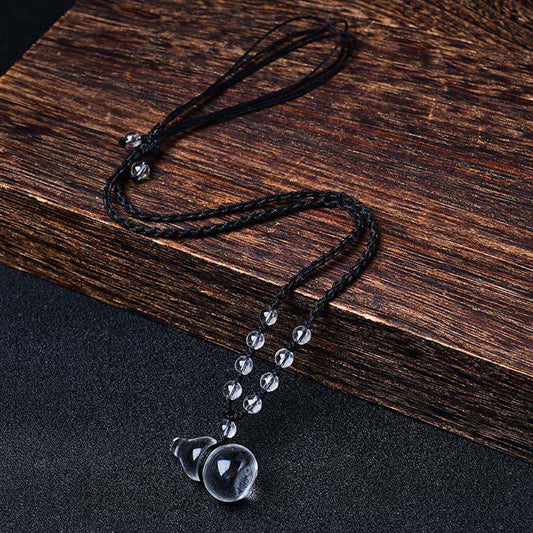 Buddha Stones Natural Clear Quartz Gourd Protection Beads Rope Necklace