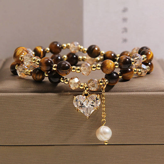 Buddha Stones Natural Tiger Eye Love Heart Double Wrap Protection Bracelet