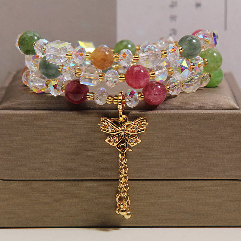 Buddha Stones Colorful Tourmaline Butterfly Wisdom Triple Wrap Bracelet