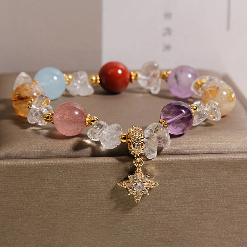 Buddha Stones Natural Various Crystal Clear Quartz Zircon Hexagram Charm Healing Bracelet