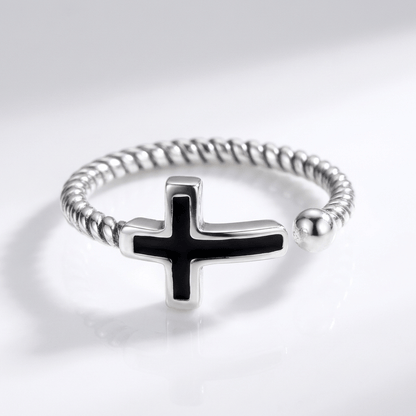 Blessed Black Cross Ring - (adjustable)