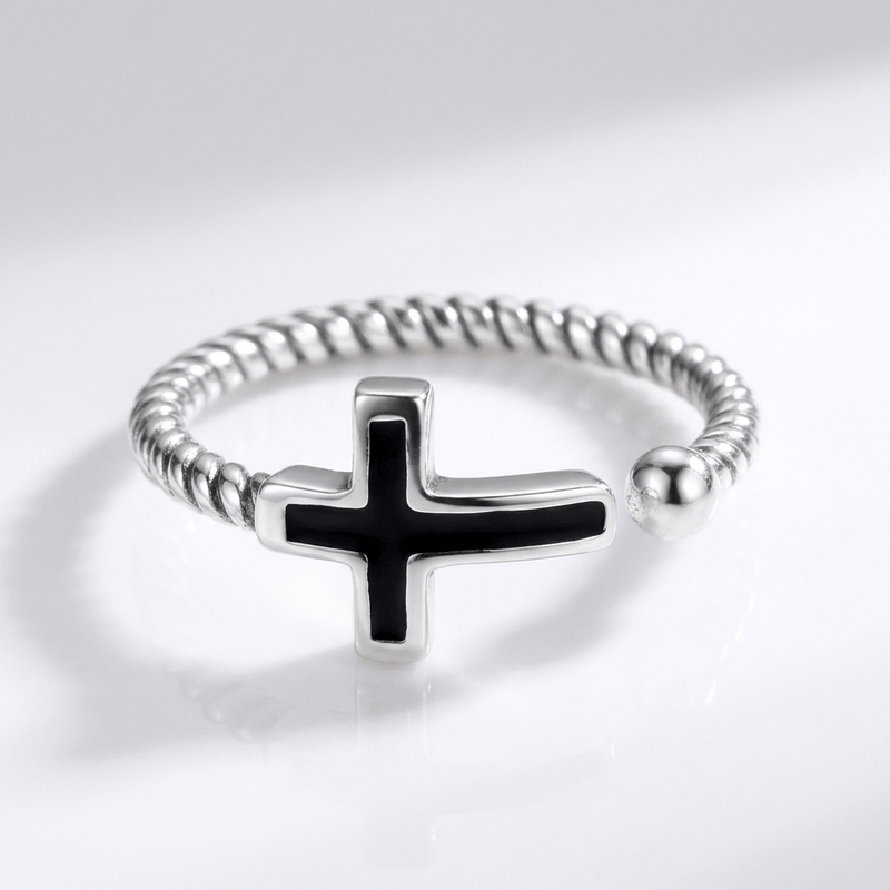 Blessed Black Cross Ring - (adjustable)