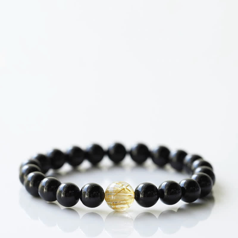 Buddha Stones Black Tourmaline Crystal Zodiac Animal Design Resilience Bracelet