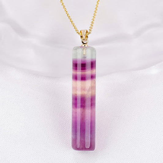 Buddha Stones Natural Colorful Fluorite Cylindrical Protection Necklace Pendant