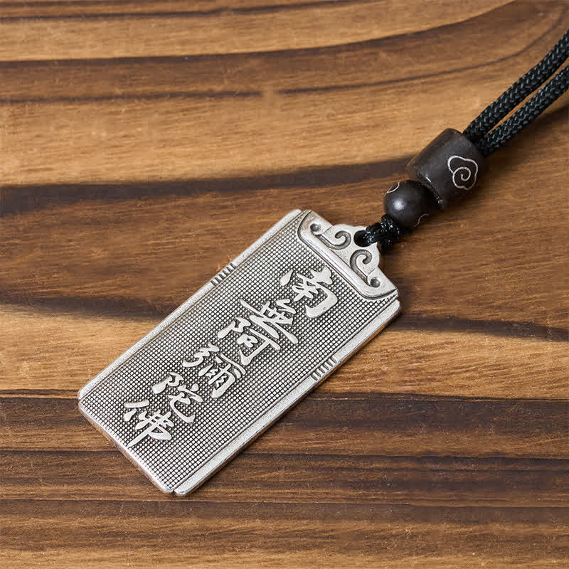 Buddha Stones Copper Plated With Silver Namo Amitabha Rope Luck Necklace Pendant