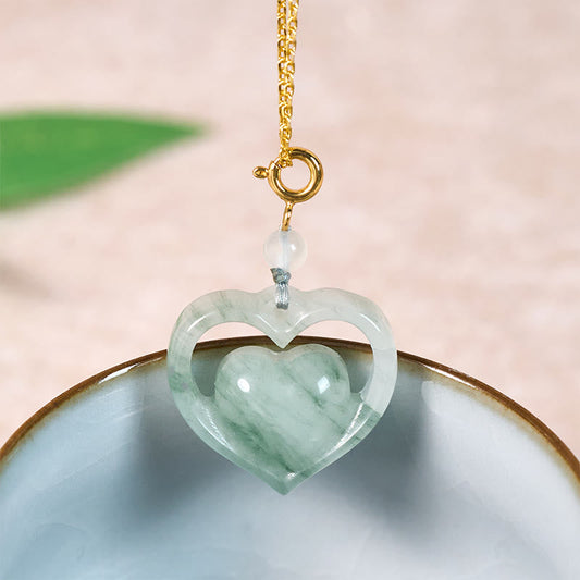 Buddha Stones Hollow Love Heart Jade Abundance Necklace Pendant