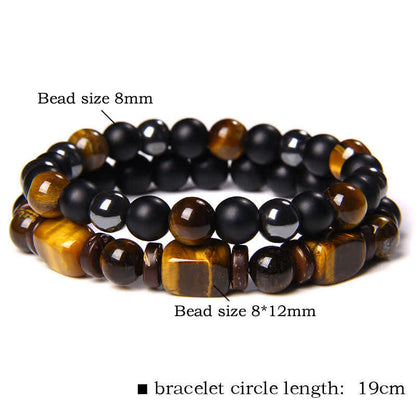 Buddha Stones 2pcs Tiger Eye Hematite Square Double Wrap Beaded Strength Bracelet