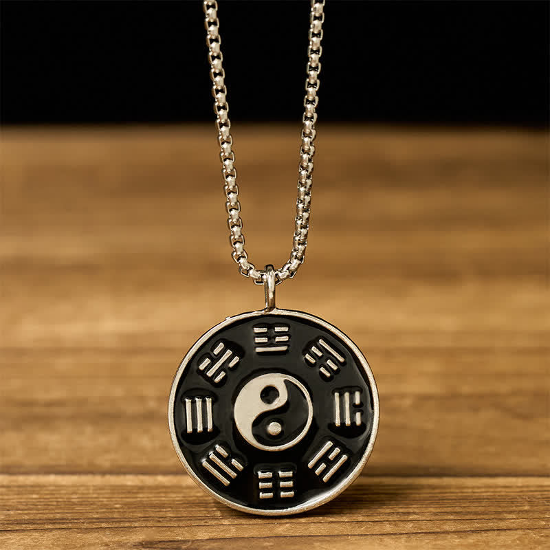 Buddha Stones Yin Yang Bagua Titanium Steel Balance Necklace Pendant