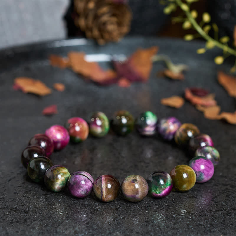 Buddha Stones Red Tiger Eye Colorful Bead Protection Bracelet