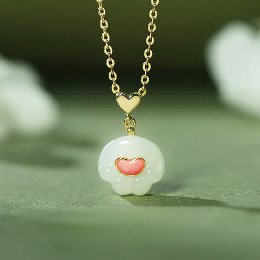 Buddha Stones Natural Hetian Jade Cat Paw 925 Sterling Silver Luck Necklace