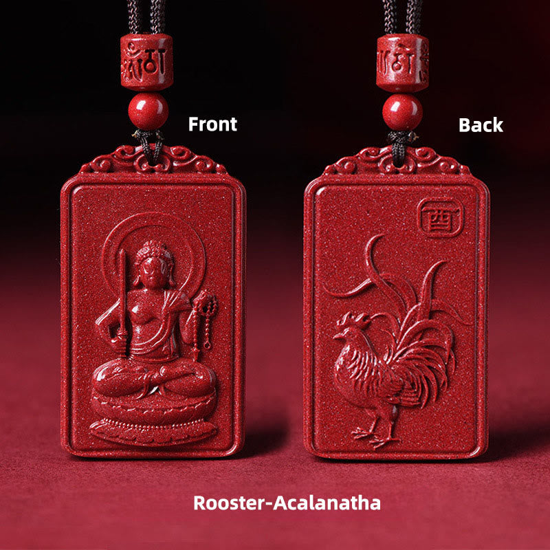 Buddha Stones the Chinese Zodiac Natal Buddha Cinnabar Blessing Necklace Pendant