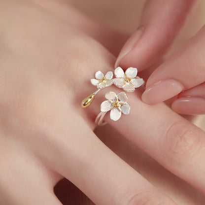 Buddha Stones 925 Sterling Silver Iris Flower Design Protection Adjustable Ring