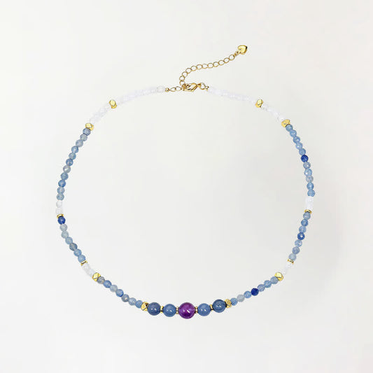 Buddha Stones Natural Blue Aventurine White Jade Bead Calm Necklace