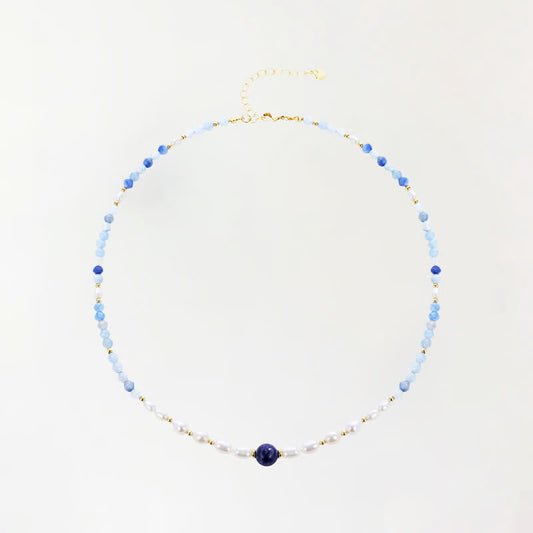 Buddha Stones Natural Blue Aventurine Lapis Lazuli Pearl Bead Concentration Necklace