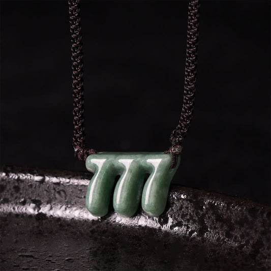 Buddha Stones Natural Green Jade 777 Angel Number Prosperity Necklace Pendant
