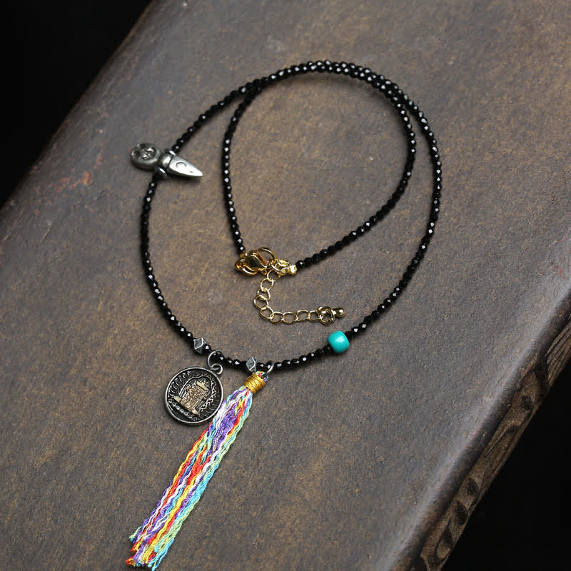Buddha Stones Black Spinel Turquoise Beads Strength Necklace